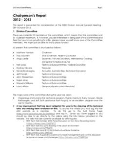 2013 Annual General Meeting  Page 1 Chairperson’s Report