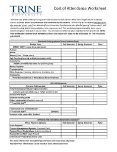 Cost of Attendance Worksheet The total cost of attendance is unique for each student at each school. While some expenses are fixed (like tuition and fees) others are influenced and controlled by the student. All financia