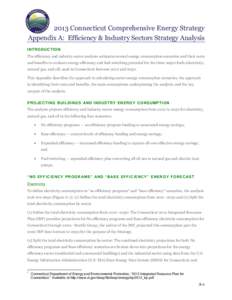 2013 Connecticut Comprehensive Energy Strategy Appendix A: Efficiency & Industry Sectors Strategy Analysis INT RO D UCT IO N The efficiency and industry sector analysis estimates several energy consumption scenarios and 