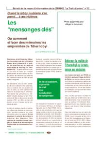 Extrait de la revue d’information de la CRIIRAD “Le Trait d’union” n°22  Quand le lobby nucléaire s’en prend… à ses victimes  Les