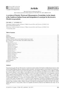 A revision of Pheidole Westwood (Hymenoptera: Formicidae) in the islands of the Southwest Indian Ocean and designation of a neotype for the invasive Pheidole megacephala