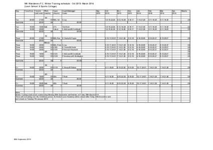 MK Wanderers F.C. Winter Training schedule - Oct[removed]March[removed]Leon School & Sports College) Day Time-from Time-to Pitch