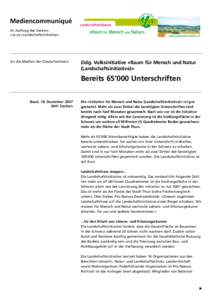 Mediencommuniqué Im Auftrag des Vereins «Ja zur Landschaftsinitiative» An die Medien der Deutschschweiz