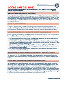 City of New York Department of Correction  LOCAL LAWFrequently Asked Questions about the Implementation of Local Lawas amended “Persons not to be detained”							 	- PAGE 1 OF 2