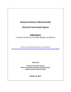 National Institute of Mental Health Outreach Partnership Program Solicitation  For Alaska, the District of Columbia, Michigan, and Missouri