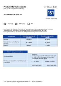 Produktinformationsblatt  1&1 Telecom GmbH gem. §1 TK-Transparenzverordnung