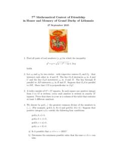 7th Mathematical Contest of Friendship in Honor and Memory of Grand Duchy of Lithuania 27 SeptemberFind all pairs of real numbers (x, y) for which the inequality p