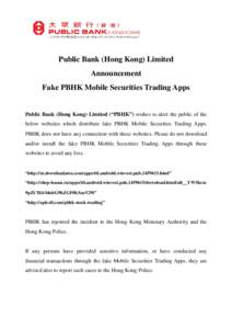 Press Release Announcement for Fake PBHK Mobile Securities Trading_CD150918