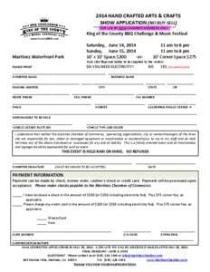 2014 HAND CRAFTED ARTS & CRAFTS SHOW APPLICATION (NO BUY-SELL) *** FOR USE BY NON-CHAMBER MEMBERS ONLY ***  King of the County BBQ Challenge & Music Festival