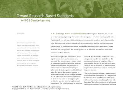 14  Chapter Title Goes Here Toward Research-Based Standards for K-12 Service-Learning