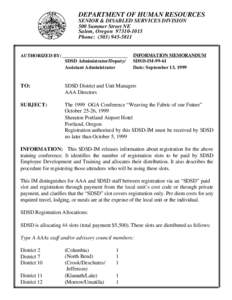 DEPARTMENT OF HUMAN RESOURCES SENIOR & DISABLED SERVICES DIVISION 500 Summer Street NE Salem, Oregon[removed]Phone: ([removed]