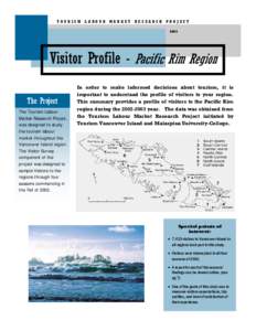 TOURISM LABOUR MARKET RESEARCH PROJECT 2003 Visitor Profile - Pacific Rim Region The Project The Tourism Labour