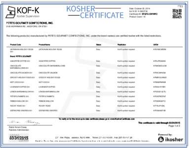 KOSHER CERTIFICATE KOF-K  Kosher Supervision