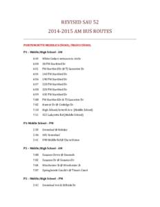 REVISED SAU[removed]AM BUS ROUTES PORTSMOUTH MIDDLE SCHOOL/HIGH SCHOOL P1 – Middle/High School - AM 6:45