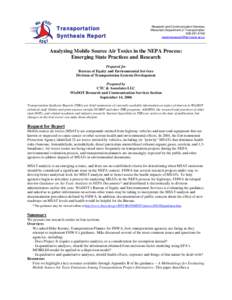 Analyzing Mobile Source Air Toxics in the NEPA Process: Emerging State Practices and Research