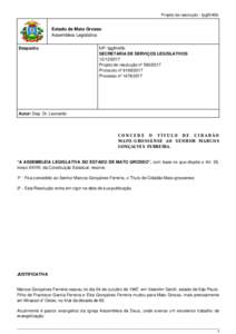 Projeto de resolução - fpg8h40b  Estado de Mato Grosso Assembleia Legislativa Despacho