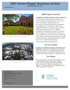 UNC Kenan-Flagler Business School MBA Exchange Fact Sheet December 2013 MBA Program Overview