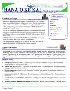 HANA O KE KAI  “Work of the Ocean” NEWSLETTER OF THE OCEAN AND RESOURCES ENGINEERING DEPARTMENT, Fall 2013, Volume 17, Issue 1
