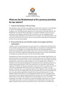 Brotherhood of St Laurence priorities for tax reform October 2011