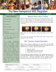 The New Hampshire WIC Register VOLUME 23 NUMBER 1 JULY[removed]Beech Nut Infant Foods