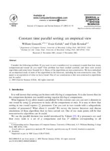 ARTICLE IN PRESS  Journal of Computer and System Sciences[removed]–91 http://www.elsevier.com/locate/jcss  Constant time parallel sorting: an empirical view