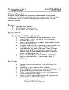 Title: Instructions for Use of Digital Dosimeters MABAS-RAD-002 REV-00 Date: 01/JUN/02