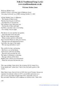 Folk & Traditional Song Lyrics - Welcome Mother Jones