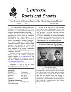 Camrose Roots and Shoots Newsletter of the Camrose Branch of the Alberta Genealogical Society Volume 5  No. 2