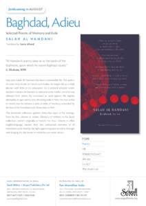 forthcoming in AUGUST  Baghdad, Adieu Selected Poems of Memory and Exile SAL AH AL HAMDANI Translated by Sonia Alland