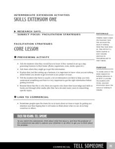 INTERMEDIATE EXTENSION ACTIVITIES  SKILLS EXTENSION ONE RESEARCH SAYS… SUBJECT FOCUS: FACILITATION STRATEGIES