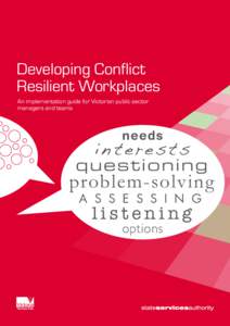 Developing Conflict Resilient Workplaces An implementation guide for Victorian public sector managers and teams  needs