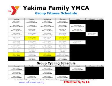 Yakima Family YMCA Group Fitness Schedule Monday  Tuesday