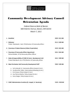CDAC Orientation Agenda, March 7, 2011