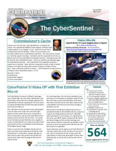 Issue 0015 May 2013 The CyberSentinel Commissioner’s Cache School is over for the year, but CyberPatriot is running at full