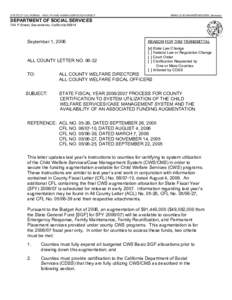 STATE OF CALIFORNIA - HEALTH AND HUMAN SERVICES AGENCY  ARNOLD SCHWARZENEGGER, Governor DEPARTMENT OF SOCIAL SERVICES 744 P Street, Sacramento, California 95814