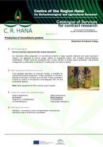 C. R. HANÁ  „Our research and development for your innovation and competitiveness“  Sheet No. 11