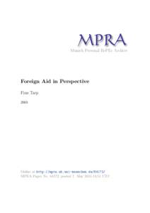 M PRA Munich Personal RePEc Archive Foreign Aid in Perspective Finn Tarp 2003