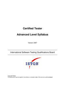 Certified Tester Advanced Level Syllabus Version 2007