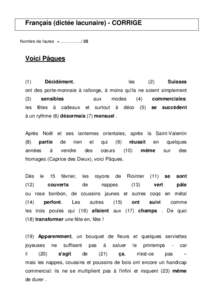 Microsoft Word - Dictée lacunaire CORRIGE, texte brut pour internet.doc