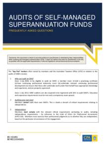 Audits of self-managed superannuation funds: frequently asked questions