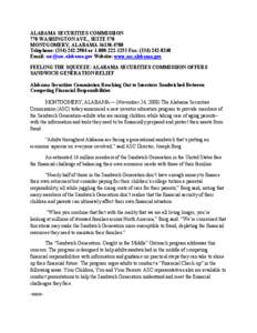 ALABAMA SECURITIES COMMISSION 770 WASHINGTON AVE., SUITE 570 MONTGOMERY, ALABAMA[removed]Telephone: ([removed]or[removed]Fax: ([removed]Email: [removed] Website: www.asc.alabama.gov FEELING 