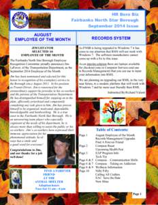 HR Boro Biz Fairbanks North Star Borough September 2014 Issue AUGUST EMPLOYEE OF THE MONTH JIM LEFAVOR