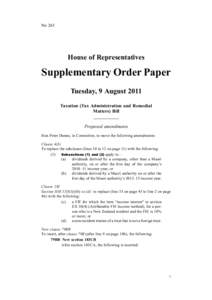 No 263  House of Representatives Supplementary Order Paper Tuesday, 9 August 2011