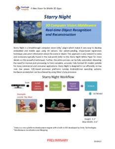 Starry Night 3D Computer Vision Middleware Real-time Object Recognition and Reconstruction  Starry Night is a breakthrough computer vision Unity1 plugin which makes it very easy to develop