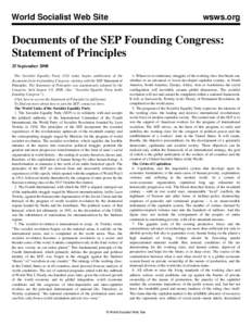 World Socialist Web Site  wsws.org Documents of the SEP Founding Congress: Statement of Principles