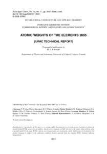 Pure Appl. Chem., Vol. 78, No. 11, pp. 2051–2066, 2006. doi:pac200678112051 © 2006 IUPAC INTERNATIONAL UNION OF PURE AND APPLIED CHEMISTRY INORGANIC CHEMISTRY DIVISION COMMISSION ON ISOTOPIC ABUNDANCES AND ATO