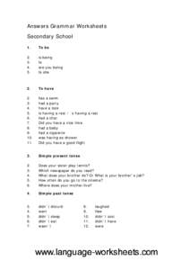 Answers Grammar Worksheets