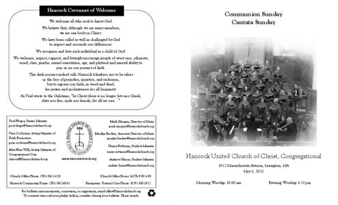    Hancock Covenant of Welcome We welcome all who seek to know God. We believe that, although we are many members, we are one body in Christ.