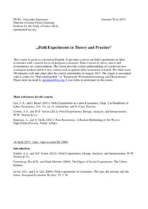 PD Dr. Alexander Spermann Director of Labor Policy Germany Institute for the Study of Labor (IZA)   Summer Term 2015