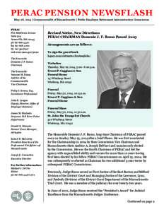 PERAC PENSION NEWSFLASH May 28, 2014 | Commonwealth of Massachusetts | Public Employee Retirement Administration Commission PERAC Five Middlesex Avenue Suite 304 Somerville, MA 02145